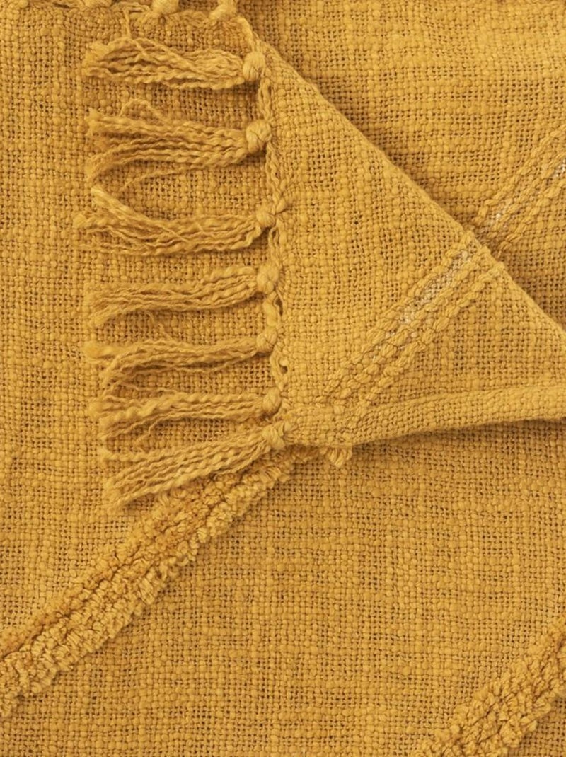 Jeté de lit tufté Inca 130x180 ocre coton Jaune - Kiabi