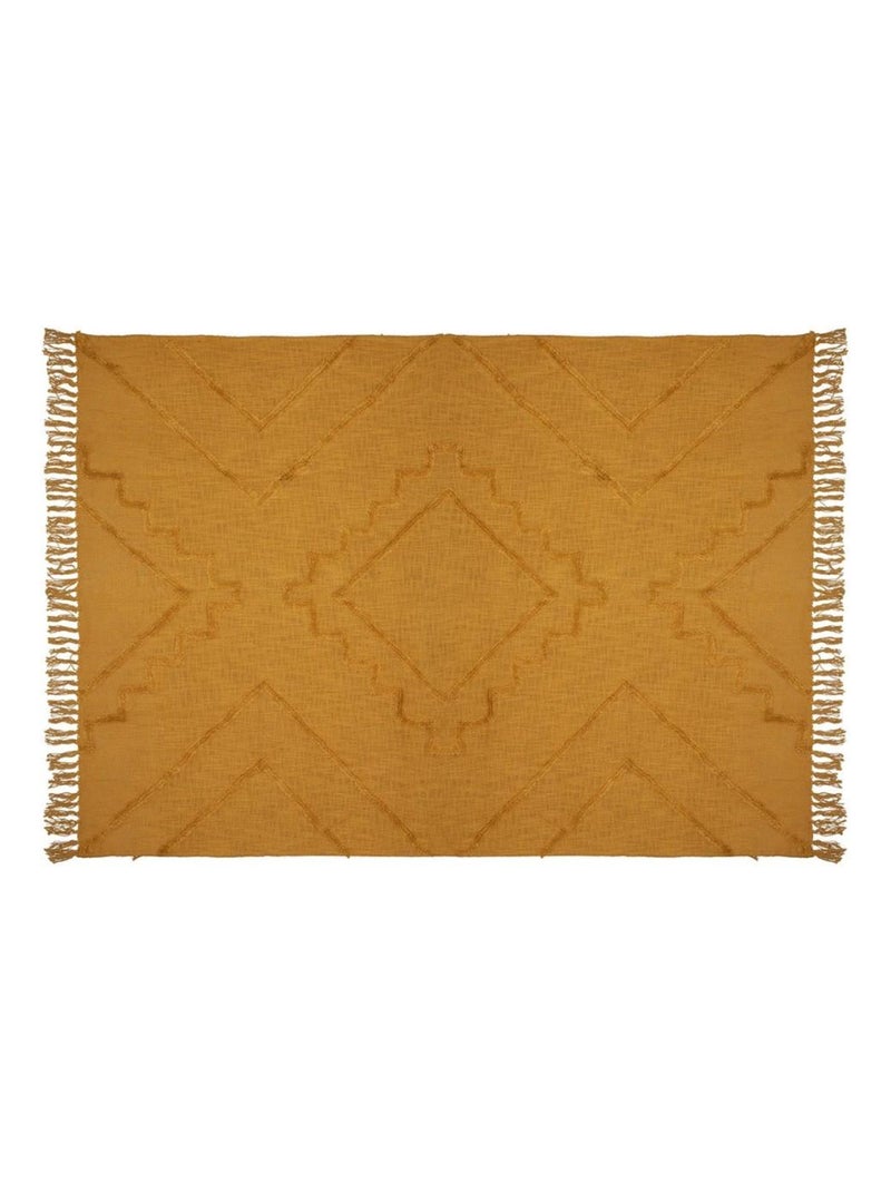 Jeté de lit tufté Inca 130x180 ocre coton Jaune - Kiabi