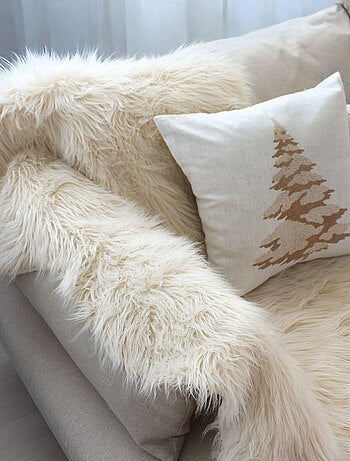 Jeté imitation fourrure long poils recto et verso suédine