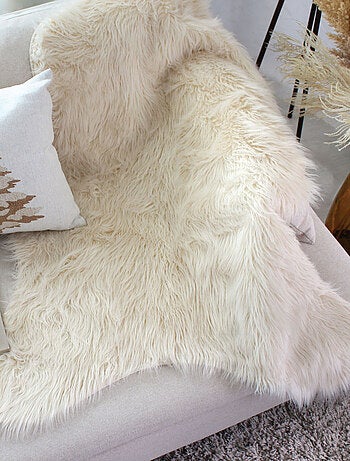 Jeté imitation fourrure long poils recto et verso suédine