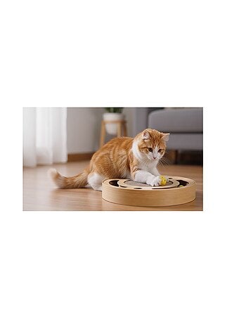 Jeu a gratter pour chat en carton rond et balles sonores 33 cm