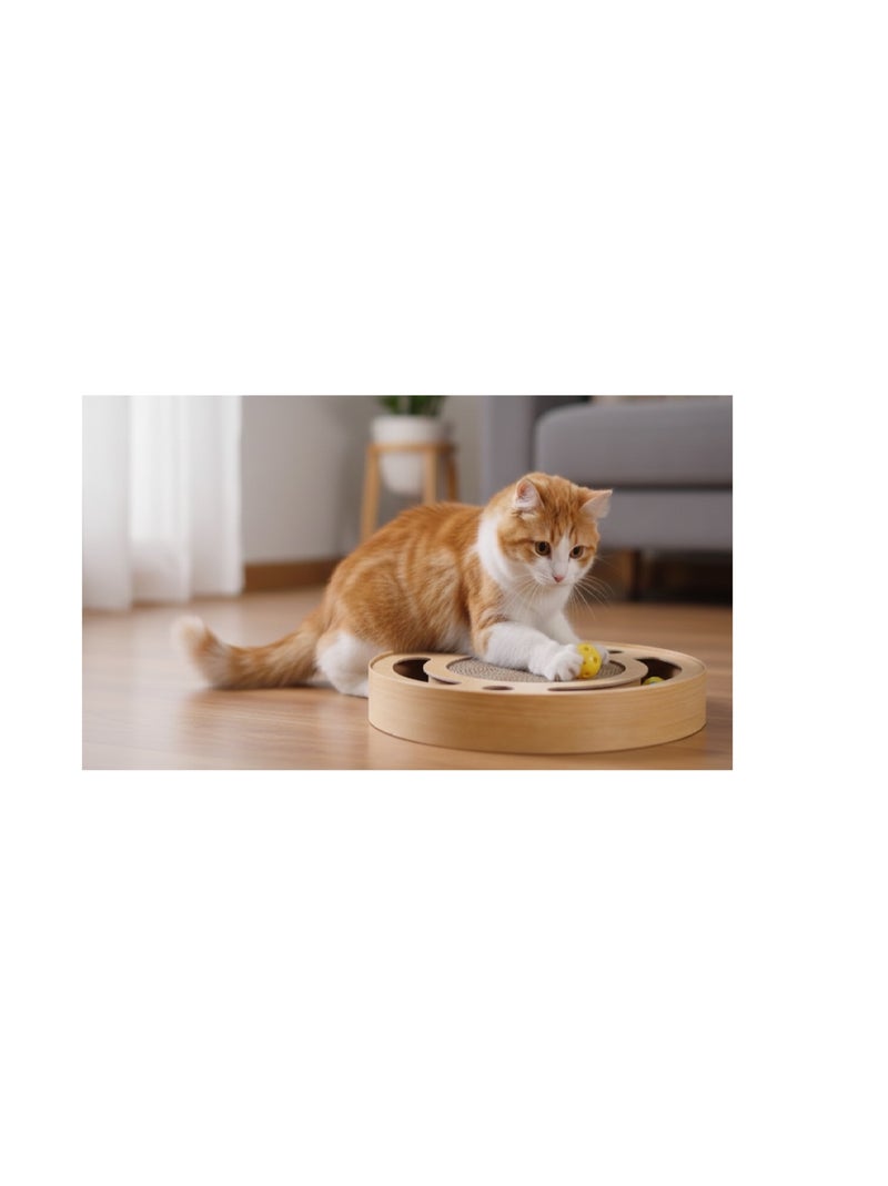 Jeu a gratter pour chat en carton rond et balles sonores 33 cm Marron - Kiabi