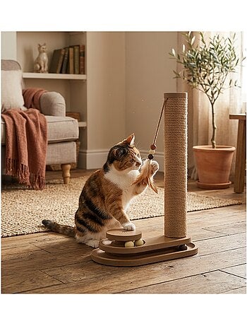 Jeu a griffer avec circuit a balle brun pour chat