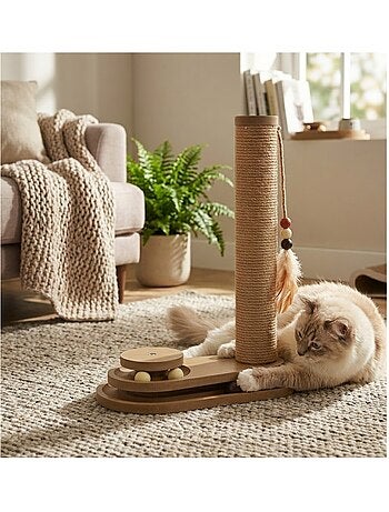 Jeu a griffer avec circuit a balle brun pour chat
