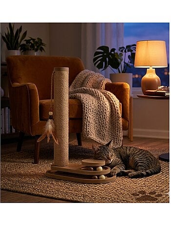 Jeu a griffer avec circuit a balle brun pour chat