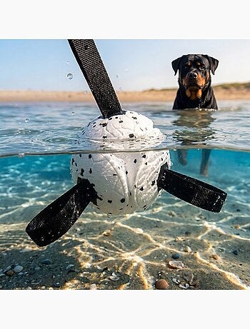Jeu balle avec rubans flottante et ultra rebondissante pour chien