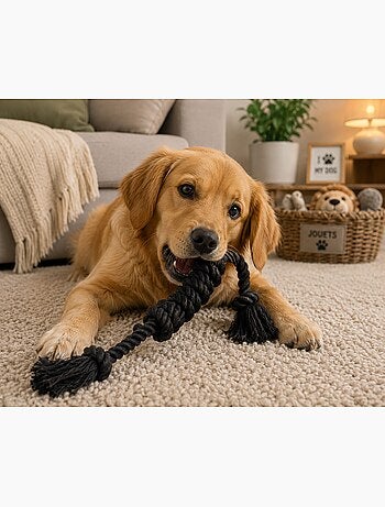 Jeu corde multi noeuds noir pour chien