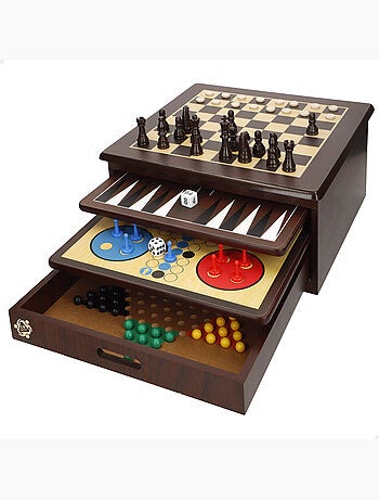 Jeu de 10 jeux de société avec boîte d'organisation en bois cb games