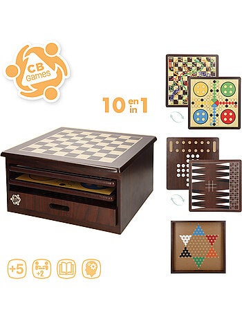 Jeu de 10 jeux de société avec boîte d'organisation en bois cb games