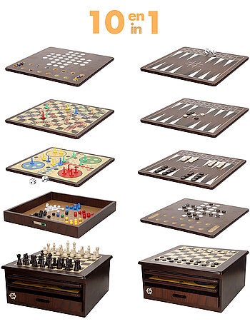 Jeu de 10 jeux de société avec boîte d'organisation en bois cb games