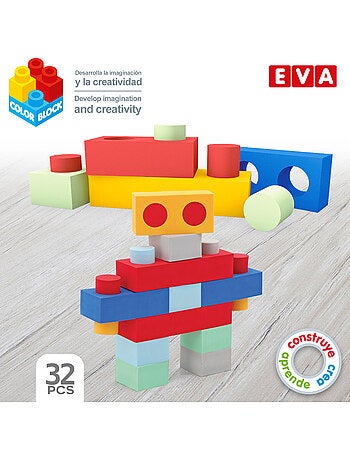 Jeu de 32 blocs de construction en caoutchouc color block