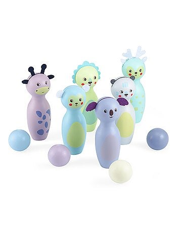 Jeu de bowling en bois enfant animaux pastels Mamabrum