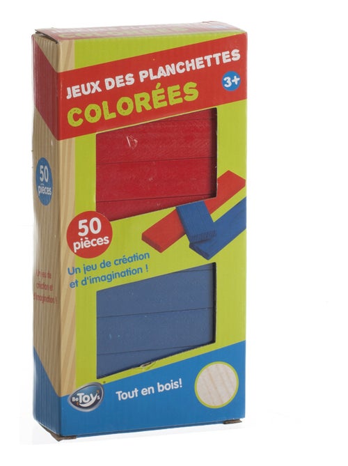 Jeu de construction en bois avec 50 pièces colorées - Kiabi