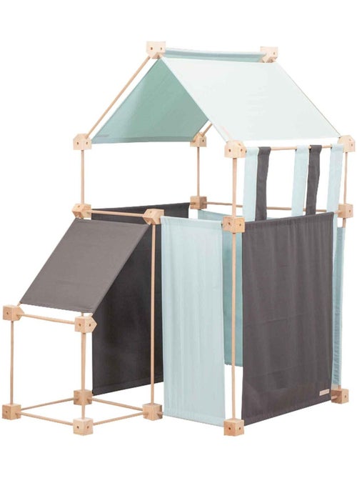 Jeu de construction géant en bois et tissu bleu bio fabriqué en Espagne Family Trigonos - Kiabi