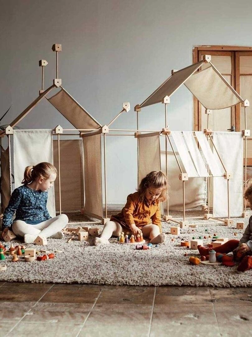 Jeu de construction géant en bois Trigonos Family tissu bio. Jeu fabriqué en Espagne - 79 pces N/A - Kiabi