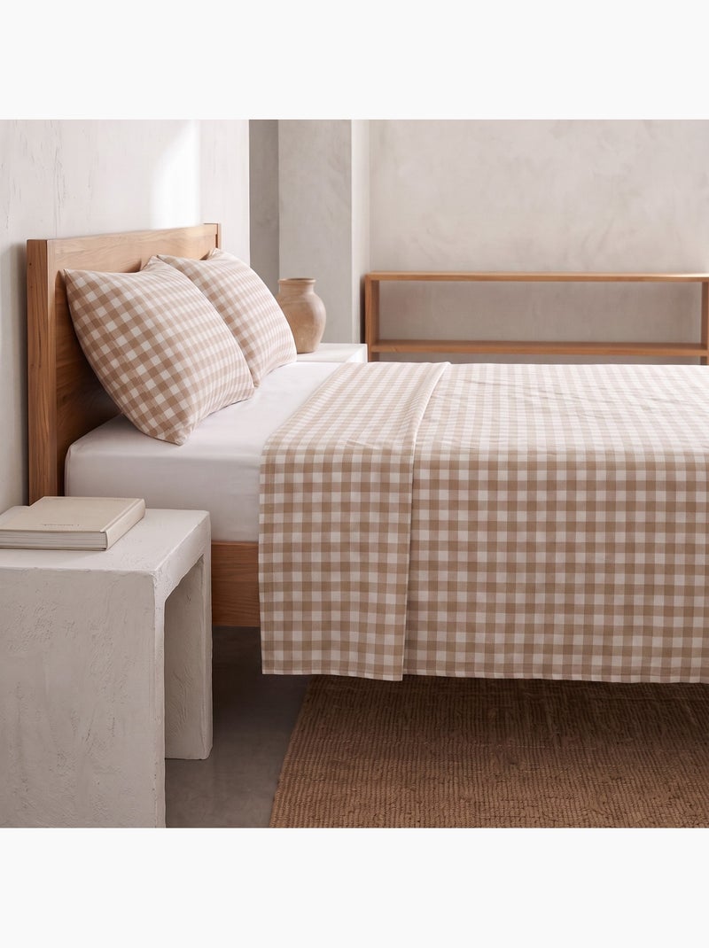 Jeu de draps 100% coton avec taie(s) d’oreiller, carreaux vichy - gamusi. Beige - Kiabi