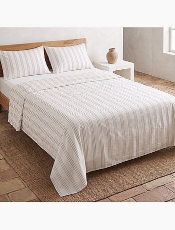 Jeu de draps 100% coton avec taie(s) d’oreiller, fines rayures - gamusi.