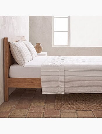 Jeu de draps 100% coton avec taie(s) d’oreiller, fines rayures - gamusi.