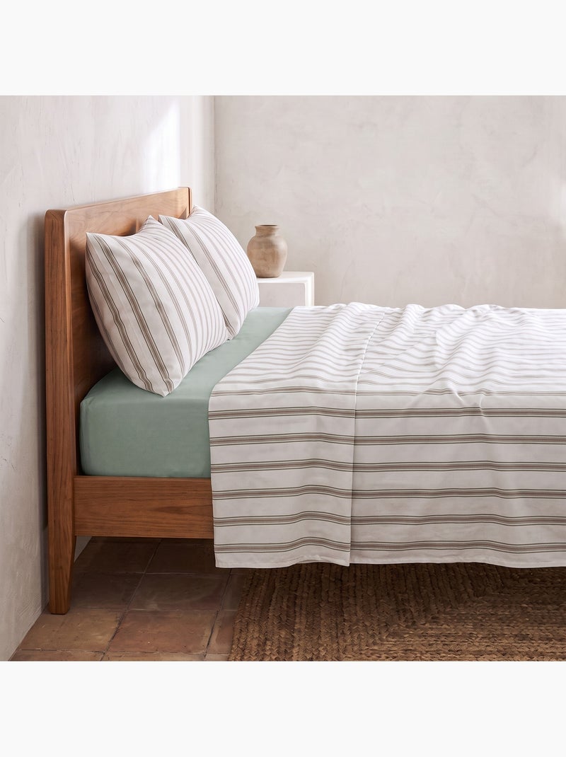 Jeu de draps 100% coton avec taie(s) d’oreiller, fines rayures - gamusi. Vert Sauge - Kiabi