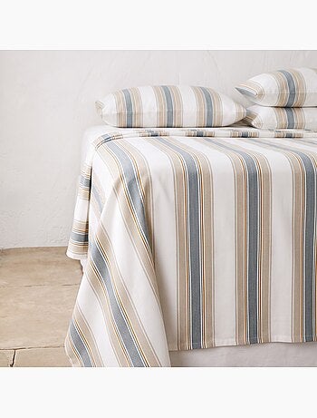 Jeu de draps 100% coton avec taie(s) d’oreiller, larges rayures - gamusi.