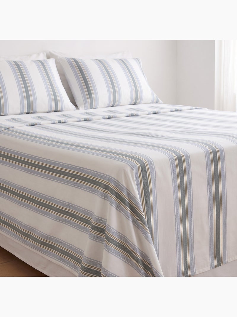 Jeu de draps 100% coton avec taie(s) d’oreiller, larges rayures - gamusi. Bleu - Kiabi