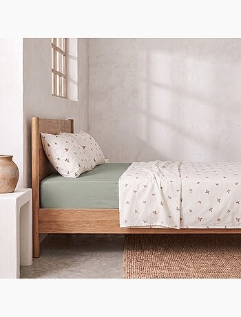 Jeu de draps 100% coton avec taie(s) d’oreiller, motif floral - gamusi.