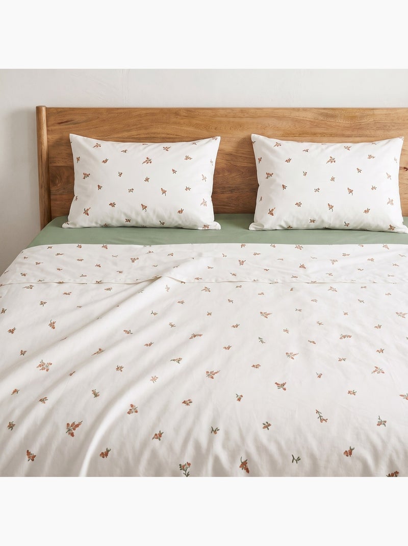 Jeu de draps 100% coton avec taie(s) d’oreiller, motif floral - gamusi. Vert Sauge - Kiabi