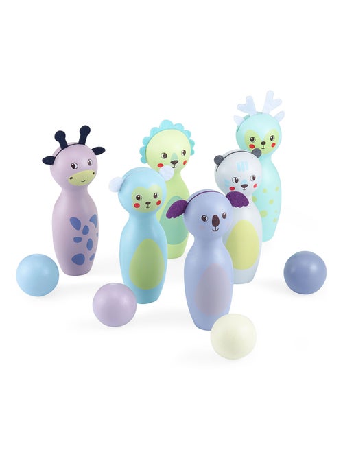 Jeu de Quilles Enfants - Animaux Pastels, 6 Quilles et 4 Boules - Jeu de Bowling en Bois - Kiabi