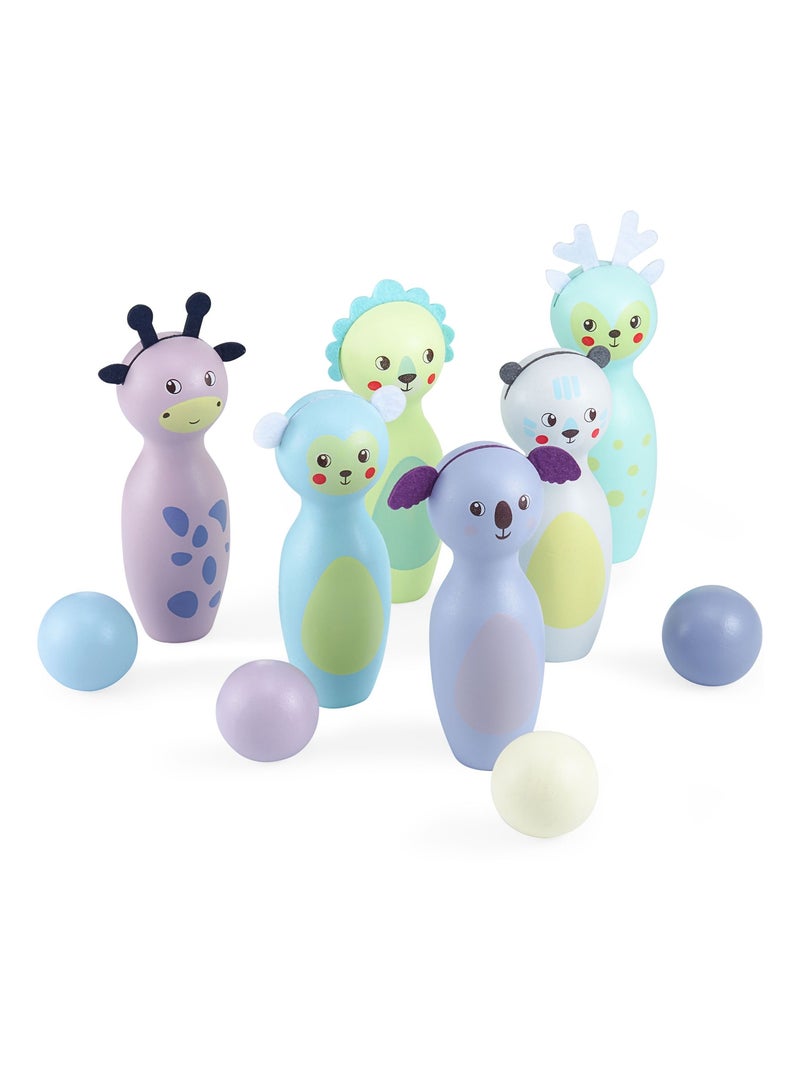 Jeu de Quilles Enfants - Animaux Pastels, 6 Quilles et 4 Boules - Jeu de Bowling en Bois N/A - Kiabi