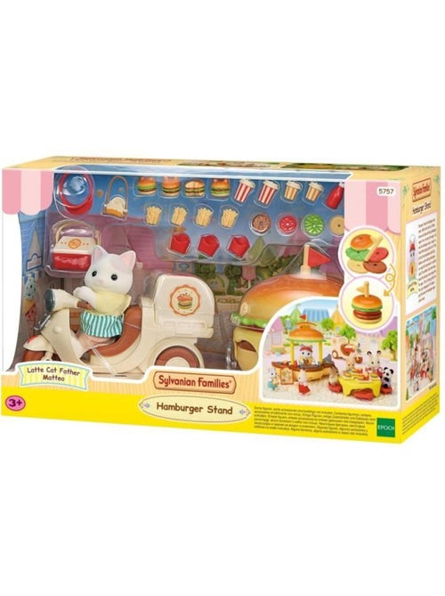 Jeu de restauration - sylvanian families - stand de hamburgers - papa chat latté et scooter - Kiabi