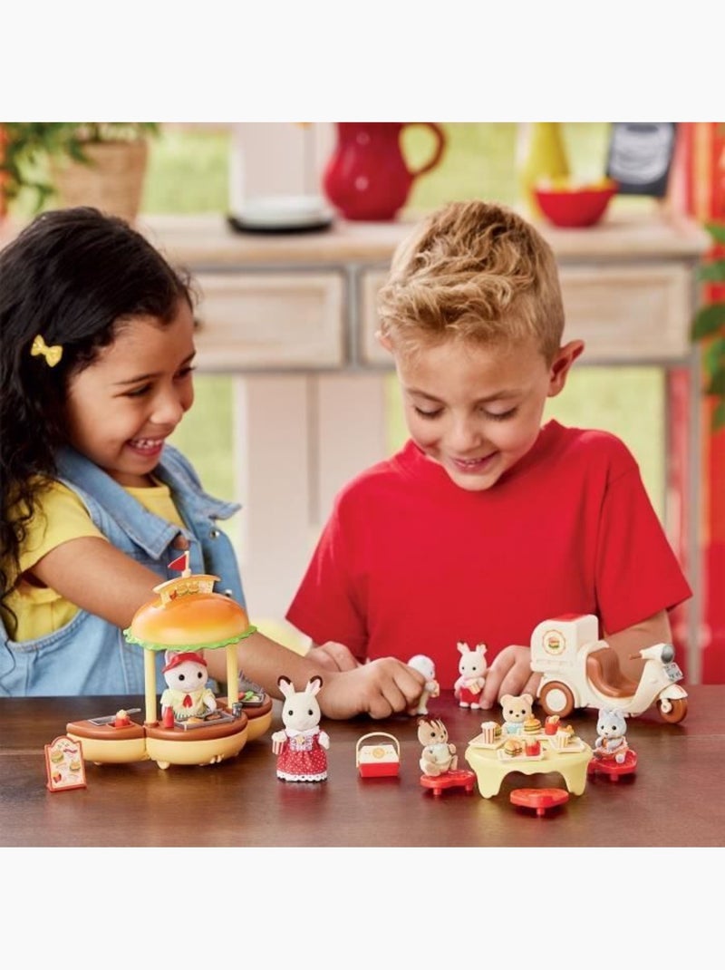 Jeu de restauration - sylvanian families - stand de hamburgers - papa chat latté et scooter Marron - Kiabi
