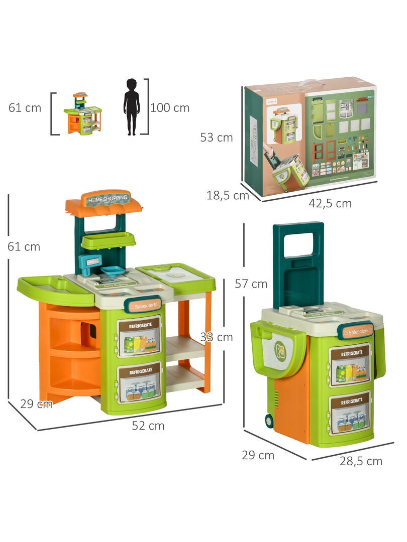 Jeu D'Imitation Marchande HOMCOM - Caddie + Caisse Enregistreuse + 45 Accessoires - Lumières Et Sons - Pour Enfants 3+ Ans