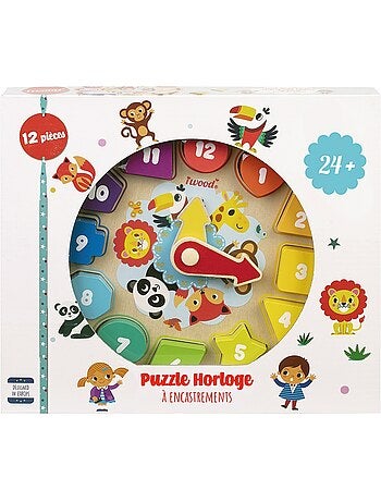 Jeu éducatif - Puzzle des Formes Horloge en Bois