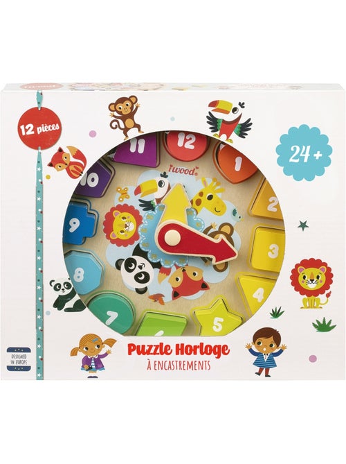 Jeu éducatif - Puzzle des Formes Horloge en Bois - Kiabi