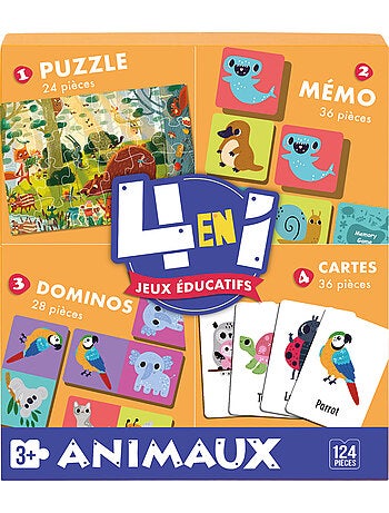 Jeu éducatif 4 en 1 Mémo / Puzzle / Domino et Cartes