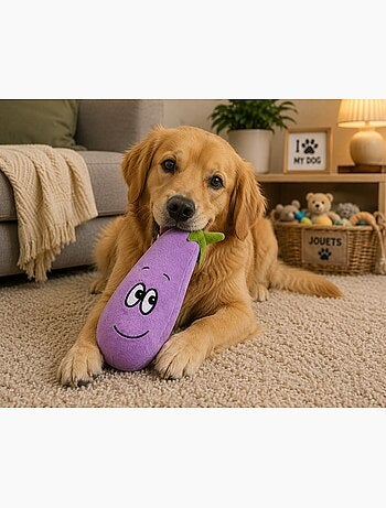 Jeu en peluche aubergine pour chien 25cm