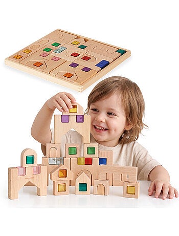 Jeux de construction en bois blocs sensoriels ville mamabrum