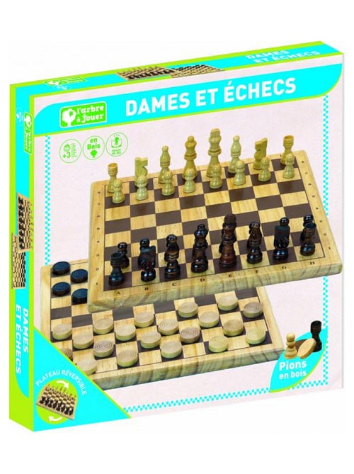 Jeux de dames d'echecs en bois - Kiabi