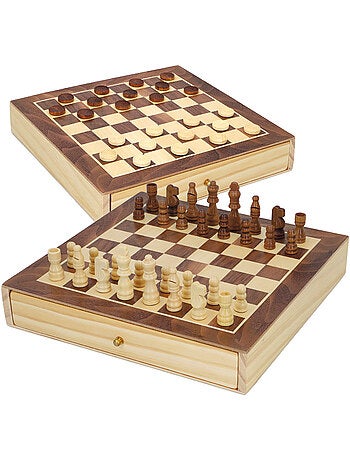Jeux d'échecs et de dames 2 en 1 en bois avec tiroir cb games