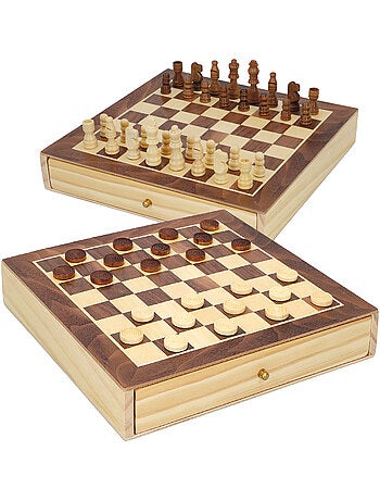 Jeux d'échecs et de dames 2 en 1 en bois avec tiroir cb games