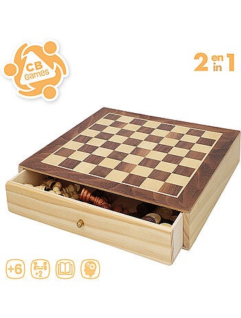 Jeux d'échecs et de dames 2 en 1 en bois avec tiroir cb games