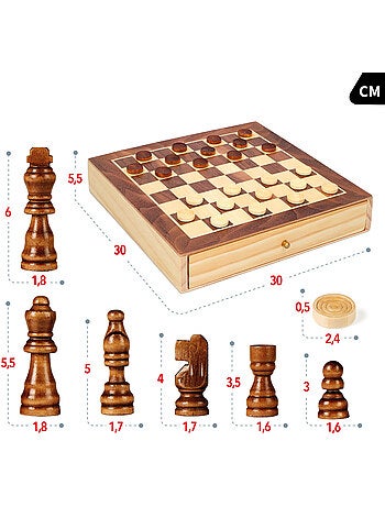 Jeux d'échecs et de dames 2 en 1 en bois avec tiroir cb games