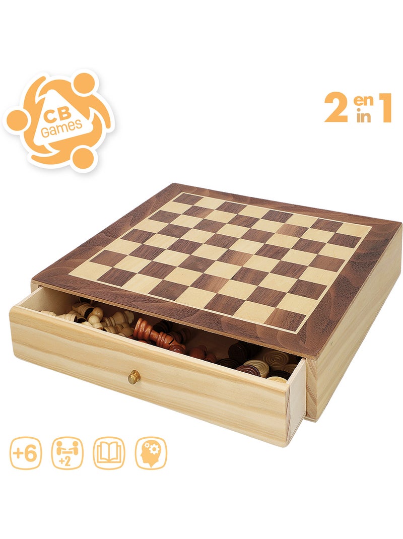 Jeux d'échecs et de dames 2 en 1 en bois avec tiroir cb games N/A - Kiabi