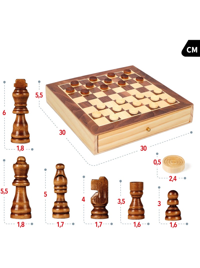 Jeux d'échecs et de dames 2 en 1 en bois avec tiroir cb games N/A - Kiabi