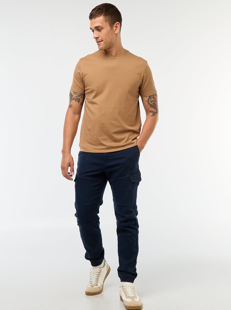 Jogging cargo uni en coton Bleu - Kiabi