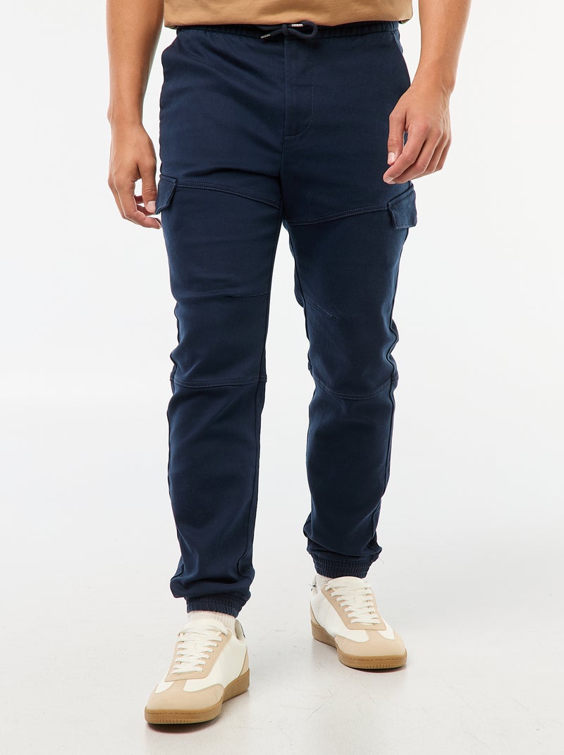 Jogging cargo uni en coton Bleu - Kiabi