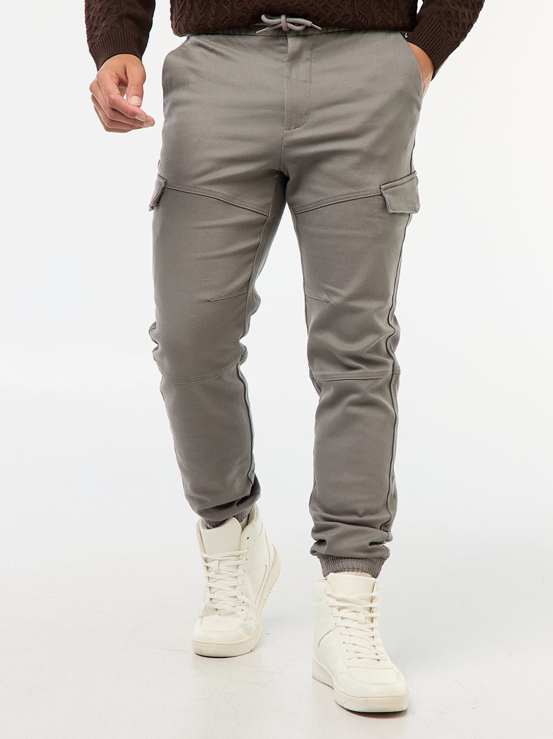Jogging cargo uni en coton Gris - Kiabi
