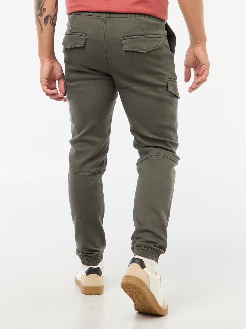 Jogging cargo uni en coton Kaki - Kiabi