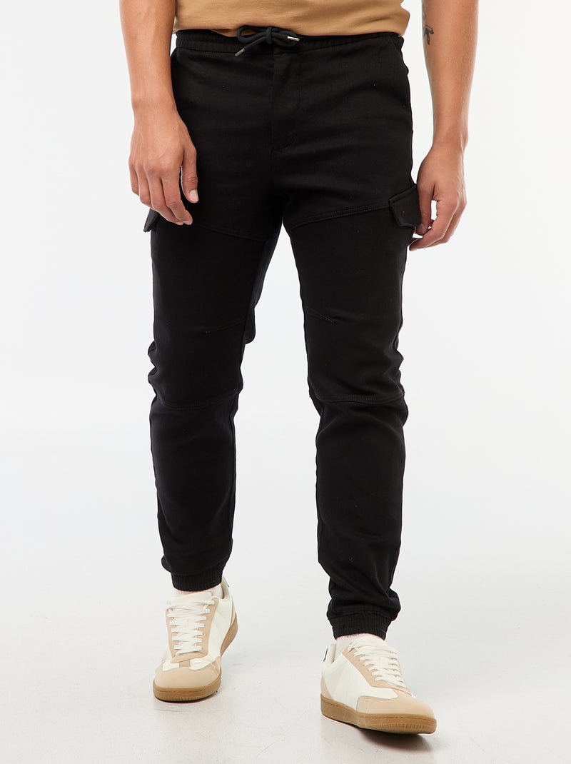 Jogging cargo uni en coton Noir - Kiabi