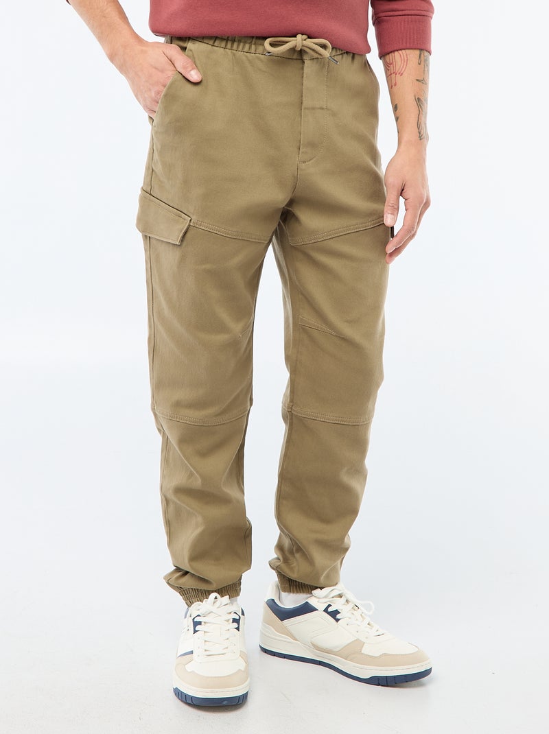 Jogging cargo uni en coton Vert - Kiabi